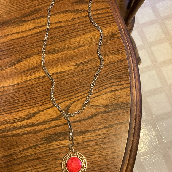 Red Stone Statement Necklace from Spain 19 inches chain - Picture 7 of 9